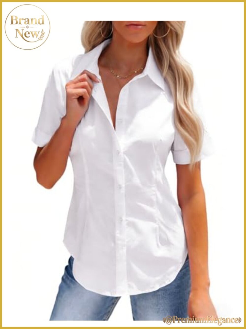 Stain Resistant Short Sleeve Button Down Work Blouse Business Casual